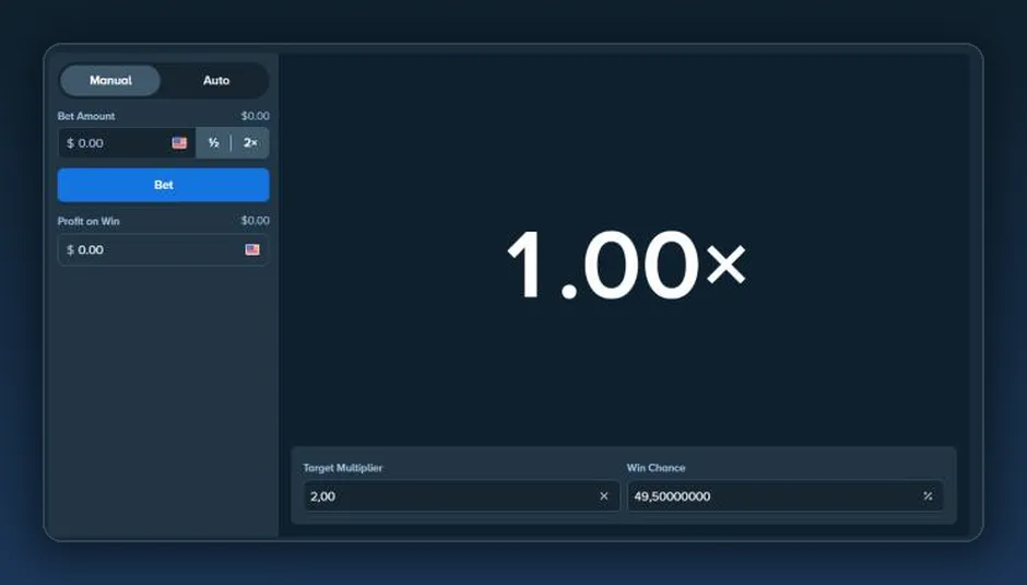 Limbo game window on stake.com with Target Multiplier and Win Chance fields